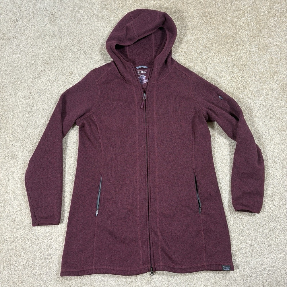 LL Bean Purple Full Zip Up Hooded Jacket Long Length Coat Women's Large L 290303